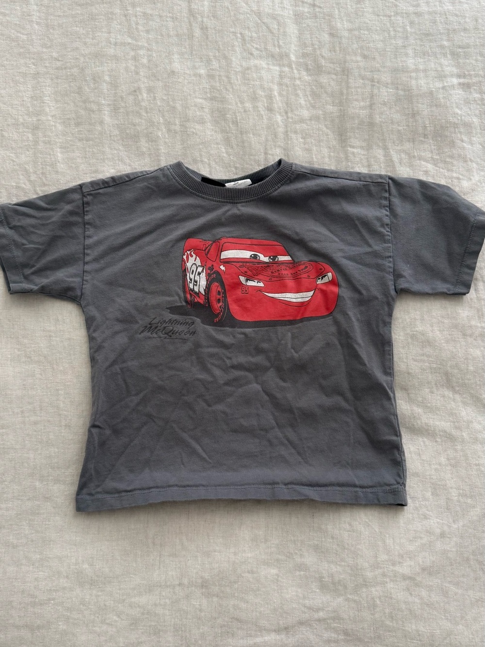 Zara Gray Kids Tee with Red Lightning McQueen Graphic